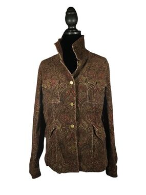 Jones New York Signature Paisley Corduroy Stretch Jacket L Rich Earth Tones